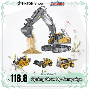 【Last Chance!】 Excavator RC Construction Truck 2.4G High Tech 11 Channels Remote Control Bulldozer Alloy Plastic Engineering Vehicle Electronic Toys with Lights Sounds & Realistic Tracks for Kids Play,Christmas gifts,Christmas gifts