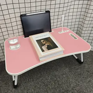 Portable Bed Laptop Desk Tray, Foldable Lap Table for Working, Eating & Reading, Multi-Use Table for Bed, Sofa, Couch & Floor Adjustable with Storage and Fan creamy keyboard