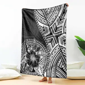 Polynesian Totem Hibiscus Blanket, Vintage Tribal Flannel Nap Cover, Warm Bedspread, Camping Picnic Blanket, Funny Gift Blanket, Cozy Throw Blanket
