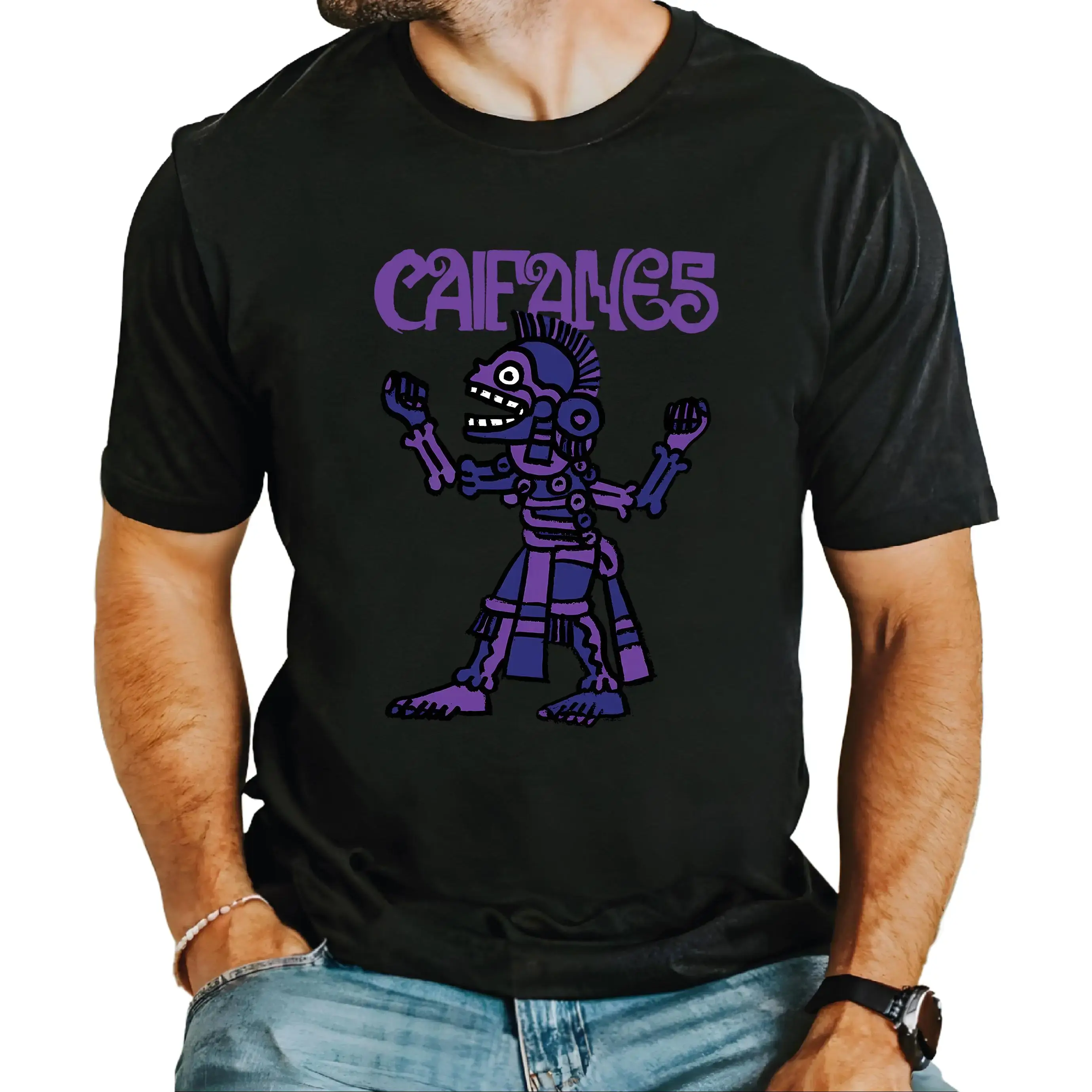 Caifanes Rock Mexicano Azteca Logo Black T-Shirt for Men Women Shirt