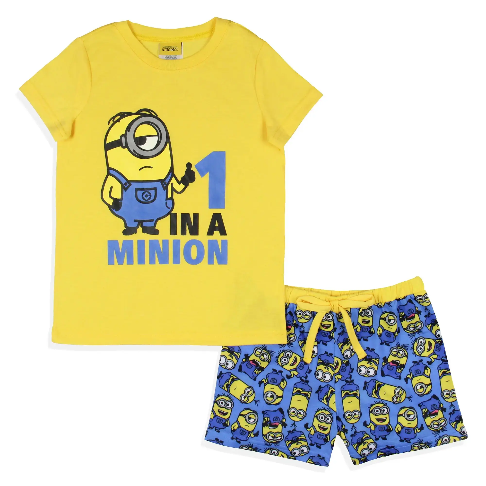 Despicable Me Girls' Minion Pajama Set, 2-Piece Cartoon Sleepwear, Colorful Short Sleeve Top & Shorts, Cute Loungewear, Fun Gift