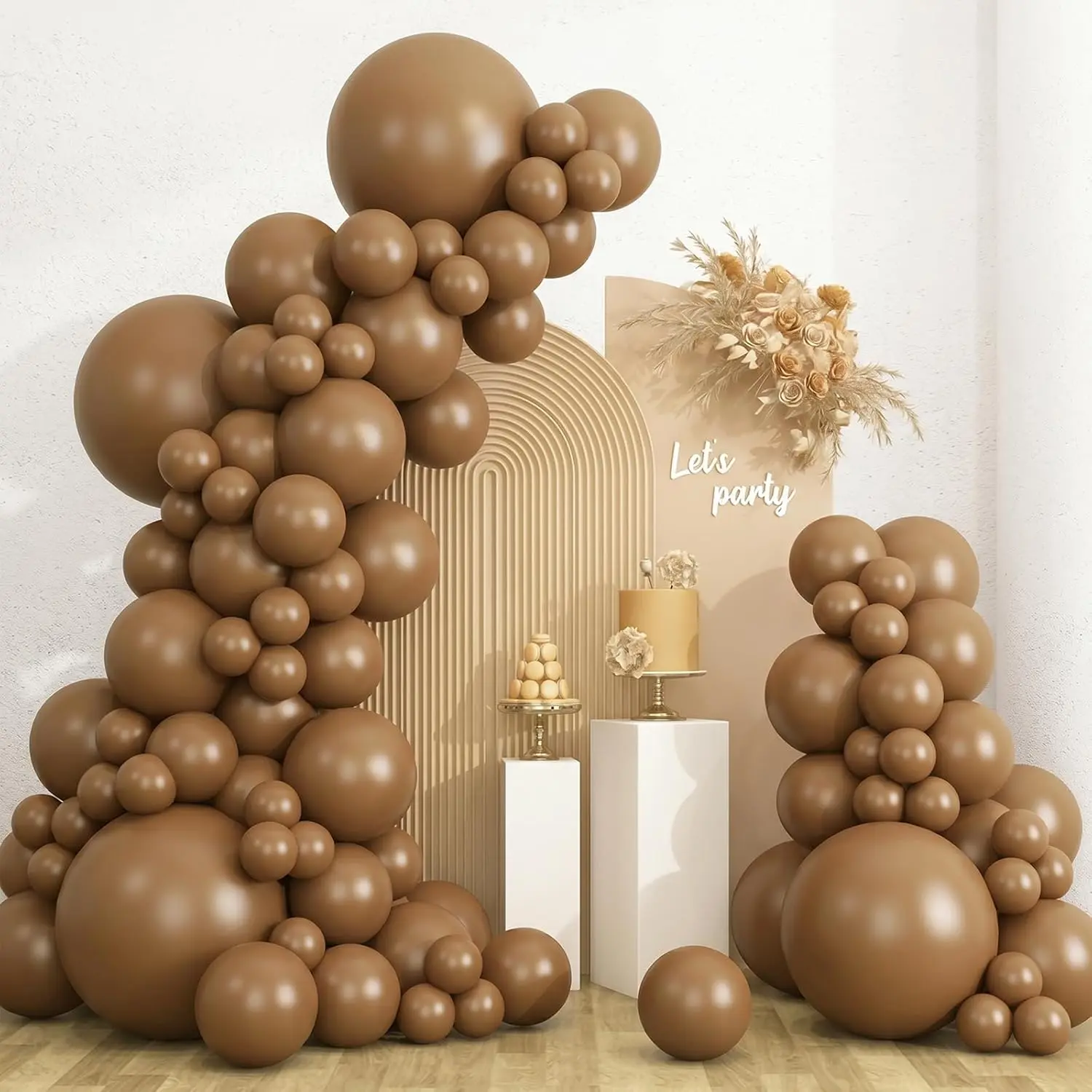 135pcs Brown Balloons Different Sizes Pack of 18 12 10 5 Inch, Latex Boho Neutral Coffee Tan Balloon Garland Arch Kit for Baby Shower Jungle Safari Fall Birthday Bear Themed Party Decorations