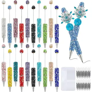 30 Pcs Rhinestone Beadable Pens Bulk Set, 10 Diamond Pens, 10 Refills & 10 Bags, Beaded Pen Kit for DIY, Office, Crafts, Gift, Rhinestone Ballpoint Pen