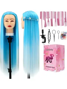 28-Inch Synthetic Fiber Mannequin Head, Unisex Adult Hairdresser Training Tool, DIY Braiding & Hairdressing Practice, Makeup Practice