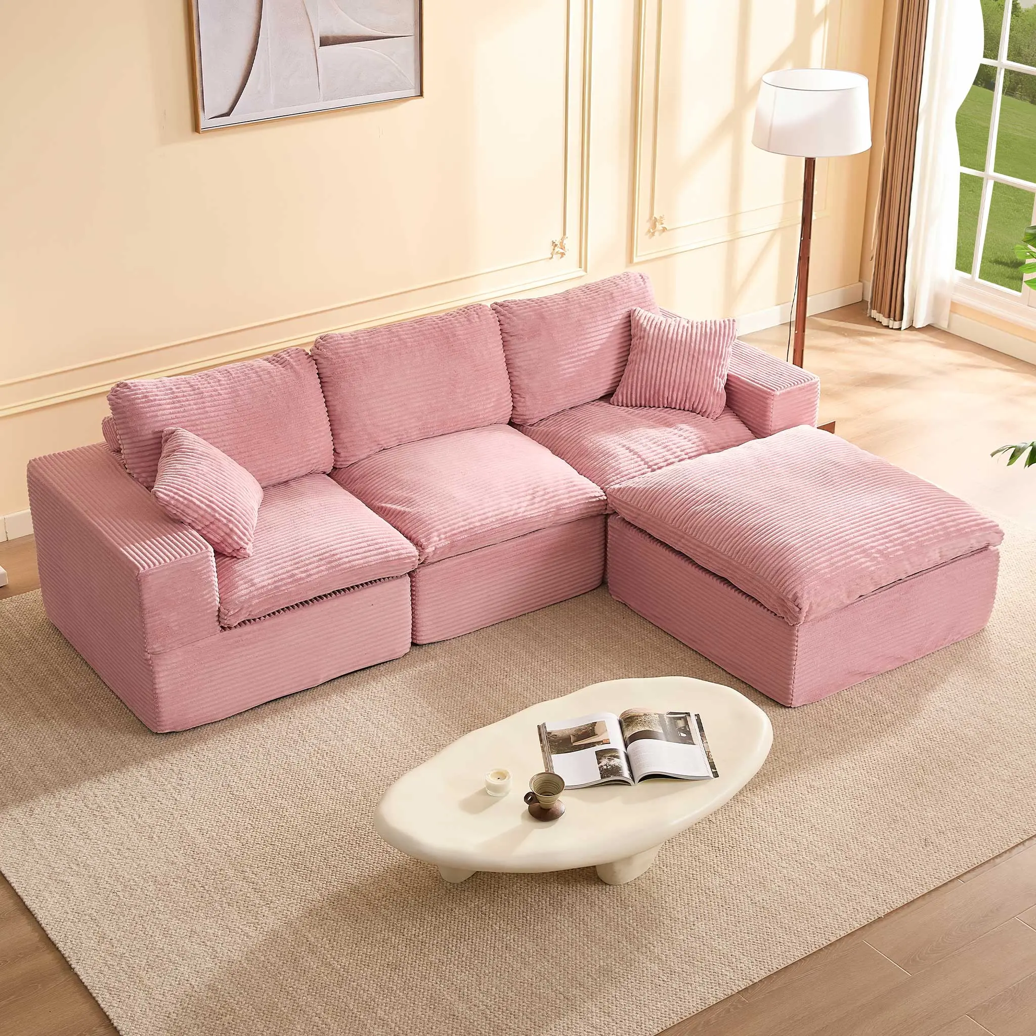 Pink-3 Seater+ 1 Ottoman - 106"L