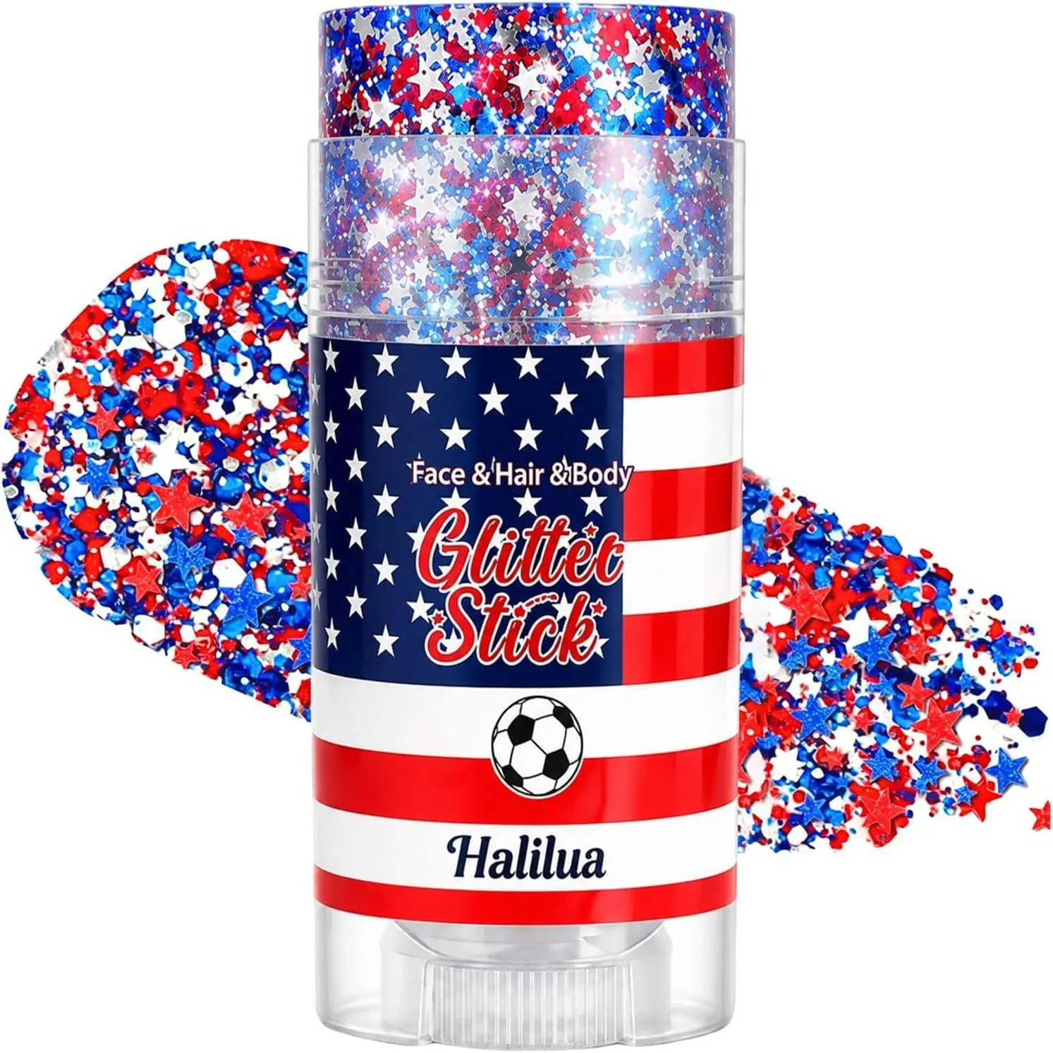 Waterproof Long-Lasting Glitter Body Stick, Self-Adhesive Sparkle Makeup in Red White & Blue, Smudge-Proof and Sweat-Resistant – Ideal for Outdoor Summer Festivals, Sports Events, and Holiday Fun