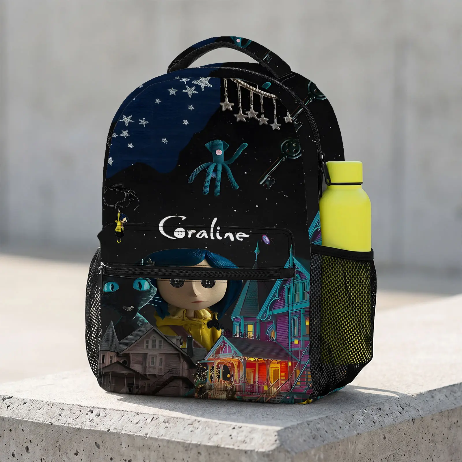 Coraline Cartoon Print Backpack for School, Durable & Lightweight Aesthetic Daypack for Travel with Cushioned Ergo Straps, Back To School, Book Bags For School