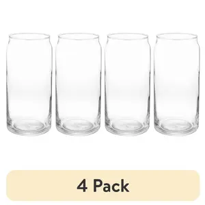 4 Pack 20oz Clear Glass Can Shaped Drinkware Cups