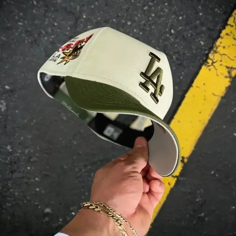 New Era MLB LA Dodgers & NY Yankees 9FORTY 59FIFTY Snapback Adjustable Baseball Cap Cream Olive Green Embroidered Team Patch Curved Brim Adjustable Unisex Baseball Hat Vintage Streetwear Hip Hop Style Casual Outdoor Sports Cap
