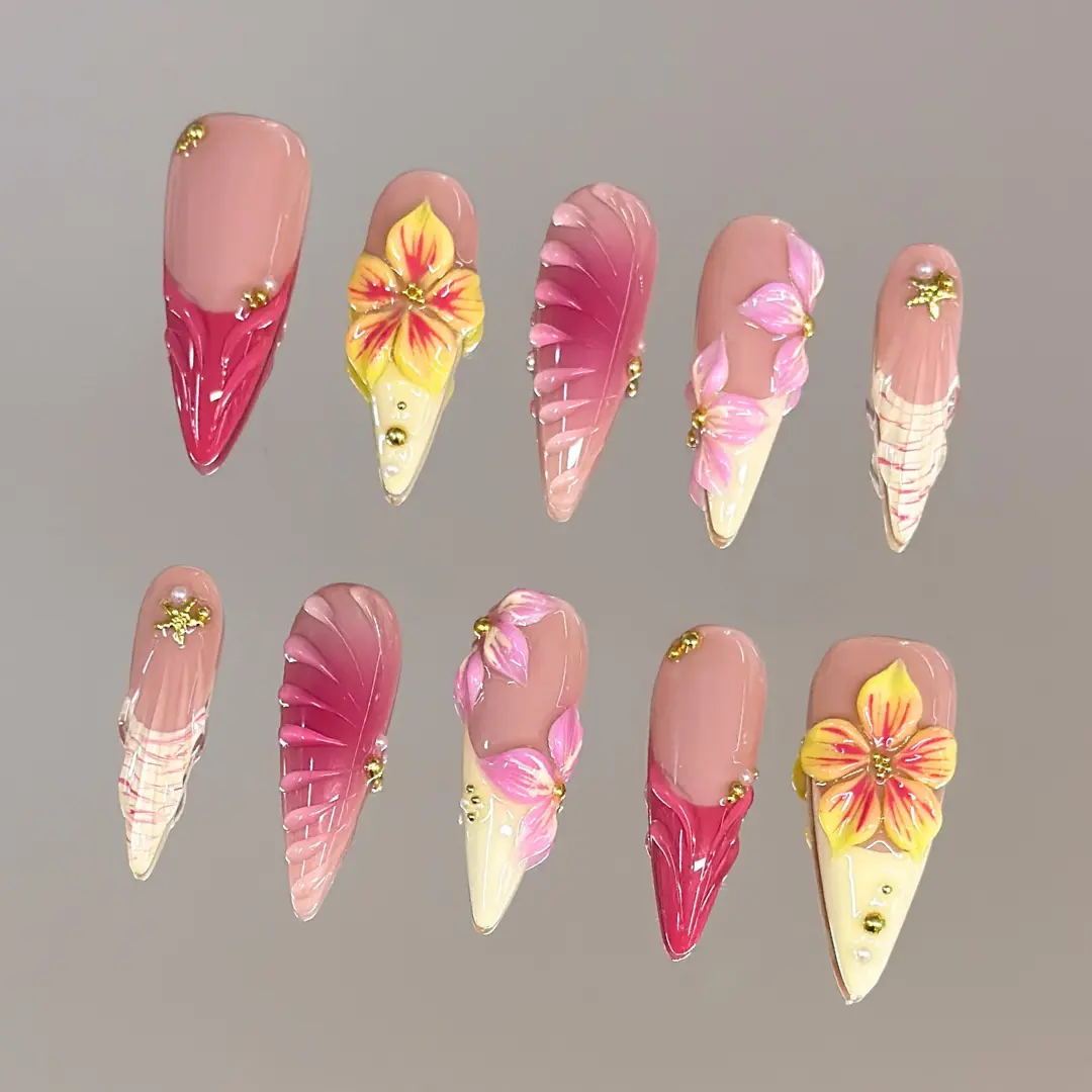 NailVesta GUAVA NECTAR – 100% Handcrafted 3D Press-On Nails | Reusable, Long-Lasting, Salon-Quality black lace nail art nail art