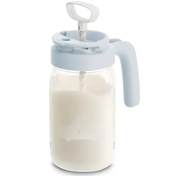 Papablic Glass Formula Pitcher, Fast Baby Breastmilk Maker with Mixing Handle Lid, Wide Mouth Mason Jar Breast Milk Storage Container with Flip-Lock Spout, BPA-Free, Pink #tiktokshopbacktoschool