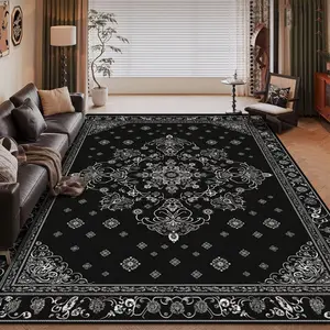 Crystal Velvet Rug, Persian Motif Pattern Design, Living Room Hallway Mat, Bedroom Bedside Decor, Durable Material Kitchen Carpet, Bath Mat, Bathroom Rug