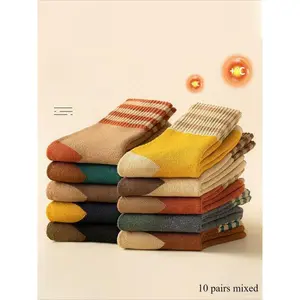 Thermal Lined Colorblock Striped Women's Socks, Soft Comfy Breathable Casual Socks for Daily Wear in Fall & Winter.