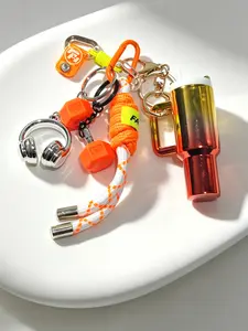 Neon Orange Dopamine Fitness Tumbler Keychain, with Mini Dumbbell & Headphone Charms, Braided Rope Lanyard Bag Charm, Keychain Accessories, Trendy Gym Accessory for Backpack & Keys, Aesthetic Gift for Fitness Lovers & Teens