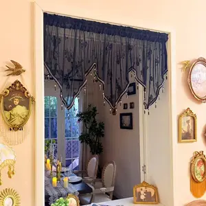 Romantic Lace Curtain Head, Dangling Fringe Irregular Door Curtain, Living Room Cafe Soft Decor Curtains, Tassel Decor Curtain, Elegant Home Decoration