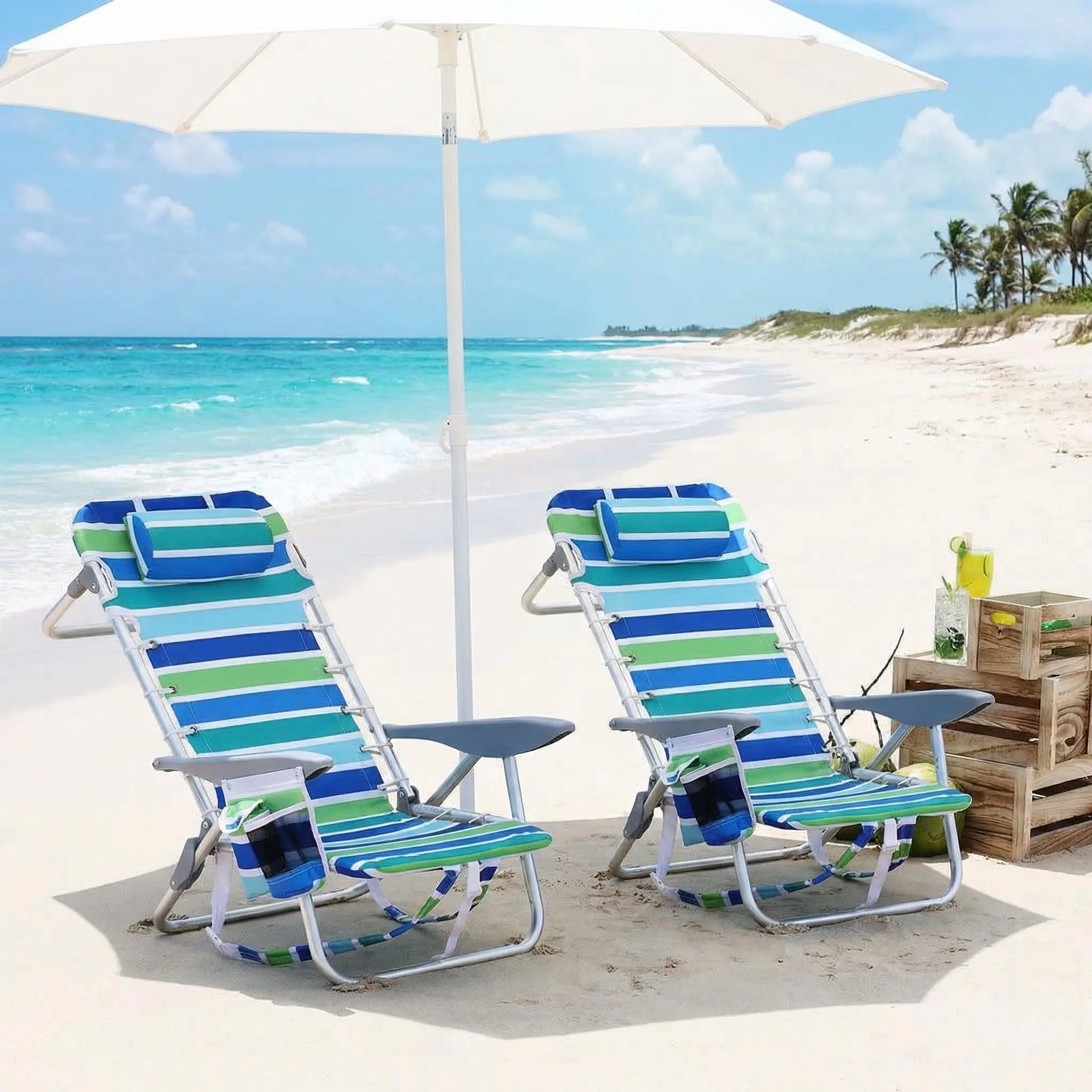 Summervibes Flash sale home items 2 Pack Lightweight Beach Backpack Chairs for Adults | 5-Position Adjustable Lay-Flat Low Seat, Hands-Free Portable, Cup Holder & Storage Pockets, for Outdoor Beach Camping Travel