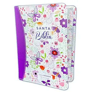 Bible in Spanish for Women Compact 11 Points Reina Valera 1960 Imitation Leather with Lilac Floral Spine