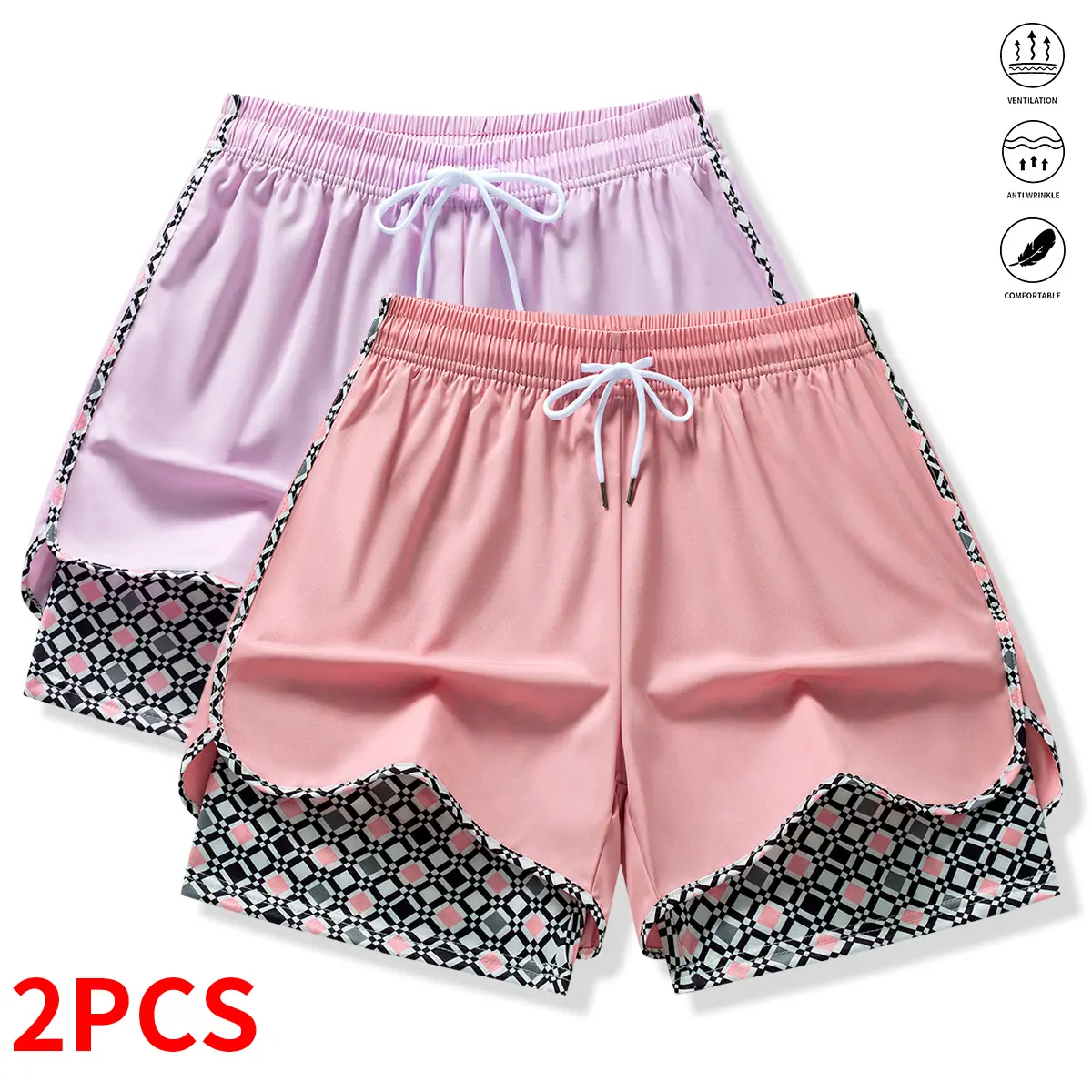 Women's 2PCS Layered Look Anti-Exposure Stretch Sports Shorts - Quick-Dry Polyester Camouflage Casual Bottoms for Running, Fitness, Summerwins