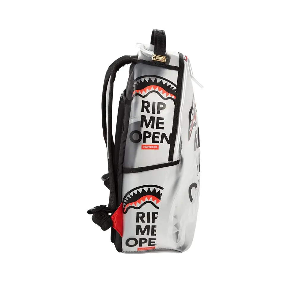 Rip Me Open Backpack - White with Black and Red Accents, Features Shark Design, Ideal for Daily Use