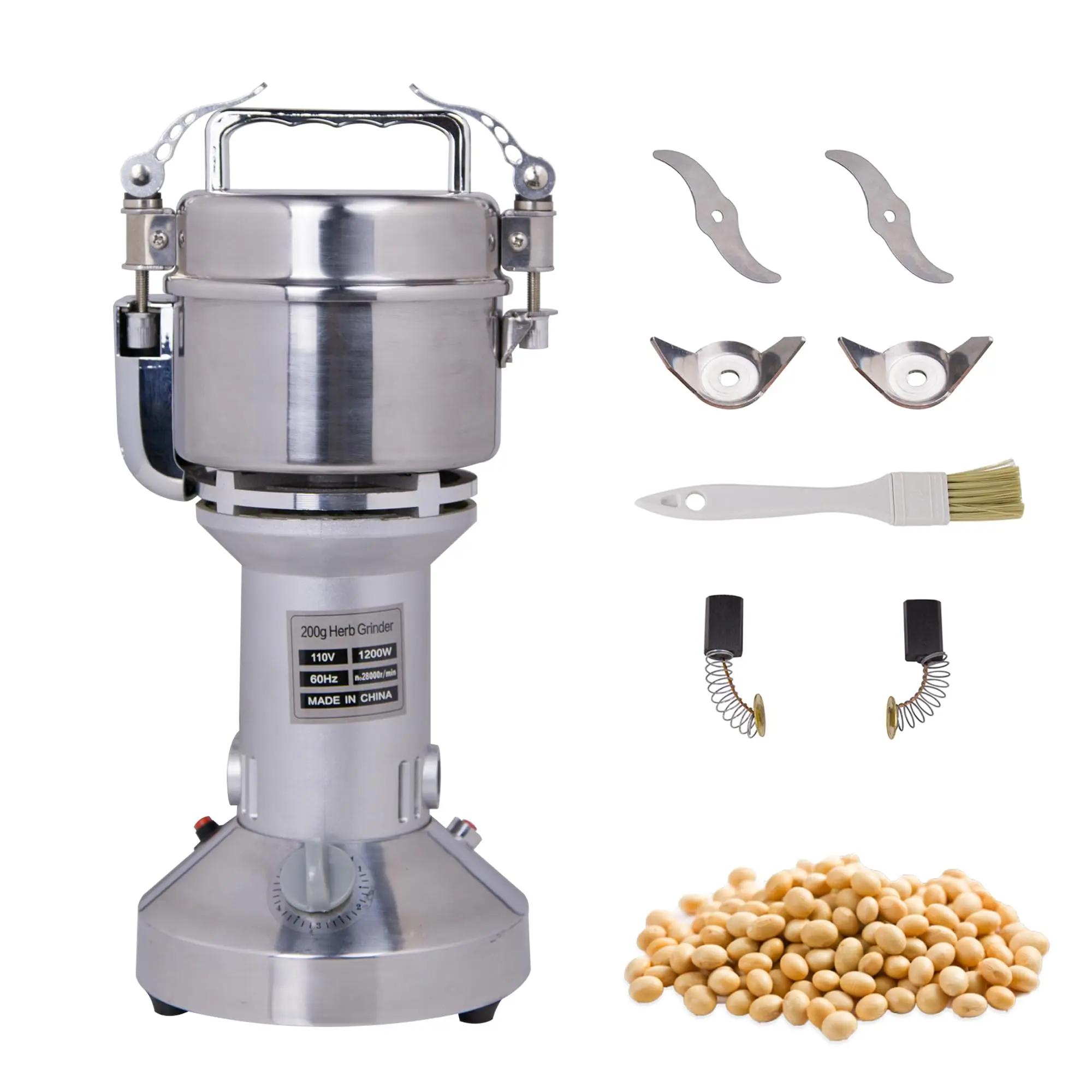 Hakka High-Speed Electric Grain Milling Machine - 1200W Stainless Steel Grain Processor, 200g Capacity Grinding Appliance for Seeds, Flour, Nuts, Pills, Wheat, Corn, Herbs, Spices