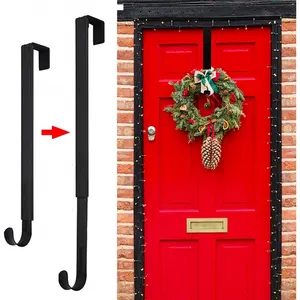 Wreath Hanger for Front Door, Adjustable 15 to 25 Inches Wreath Hangers, 20 lbs Larger Door Upgrade Wreath Hanger, Christmas (Black)