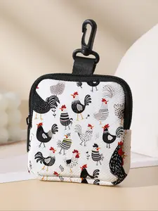 Chicken Pattern Coin Purse Wallet, Zipper Wallet Design, Durable Polyester Storage Bag, Digital Print Key Card Holder, Ideal Gift for All Seasons, Card Coin Pouch, Coin Pocket