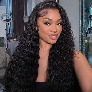 Dachic Hair Jerry Curly Wigs 13X6 Lace Front Water Wave Wigs Brazilian Virgin Hair HD Lace Frontal Wig 180% Density Body Wave Pre Plucked With Baby Hair Natural Hairline Natural Black Wigs for Women