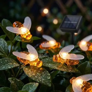 Solar Honey Bee String Lights - Waterproof Solar Outdoor Lights for Kitchen Window, Backyard Decor, and Outdoor Dining Bistro Atmosphere