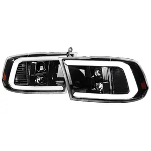 2009-2018 Dodge RAM 1500 / 2019-2021 RAM Classic / 2010-2018 RAM 2500 3500 LED C-Bar Projector Headlights (Jet Black Housing/Clear Lens)