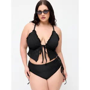 Cider Pointelle Sweetheart Criss-Cross Full Coverage Bikini Set Curve & Plus