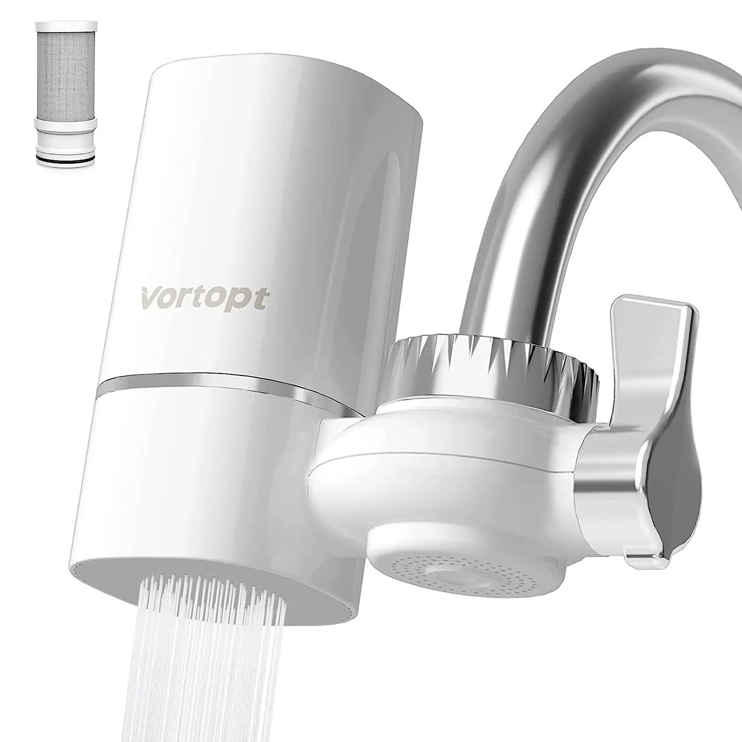 Vortopt NSF Certified Faucet Water Filter - Helps to reduce skin redness, irritation and acne - Water Purifier for Faucet, 400 Gallons Faucet Mount Tap Water Filtration System for Kitchen, Bathroom, Reduces Lead, Chlorine, Bad Taste, T1 waterfilter