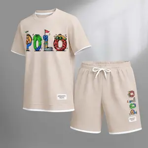 Men's Taste Print Drawstring Shorts Set For Spring/Summer. A Casual Summer Outfit, Including A Short-Sleeved Shirt And Shorts, Suitable For Everyday Wear And Sports. A Two-Piece Set For A Relaxed And Energetic Lifestyle.