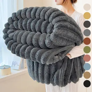 Faux Rabbit Fur Soft Fleece Blanket, Soft Warm & Cozy Throw Blanket, Fleece Throw Blankets, Versatile All-season Gift for Home, Office, Travel, Twin/Full/Queen/King available in various size, and Christmas Gifts,Christmas Gifts For GF