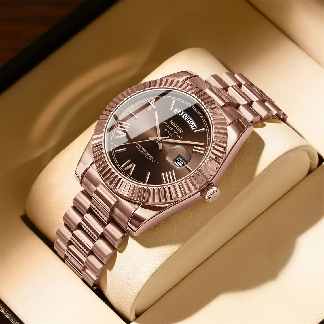 Nibosi Men's Business Fashion Watch, Stainless Steel and Rose Gold Dress Watch, Durable Water Resistant Quartz Movement, Ideal Mens Gift, Durable Watch