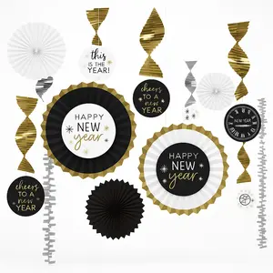 New Year's Eve Paper and Foil Decorating Kit - Black, Gold & Silver - 13 Pieces