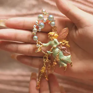 Women's Vintage Handcrafted Enamel Bubble Fairy Goblet Brooch - Iridescent Pearl, Angel Wing Lapel Pin - Elegant Retro Clothing Accessory for Daily Outfits & Gifting