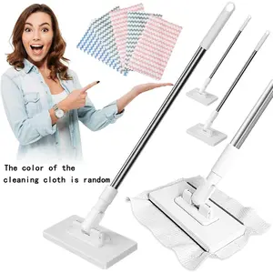 Snap Grip Mini Mop, Cloth Changing Mini Mop, Wet And Dry Use, Disposable Dust Mop with 8/10 Reusable Cloths, Long Handle Wet and Dry, All Rags Can Be Installed, Retractable Gap Dust Cleaner Flat Mops with Locking Head & Sweeping Cloths for Multi Clean