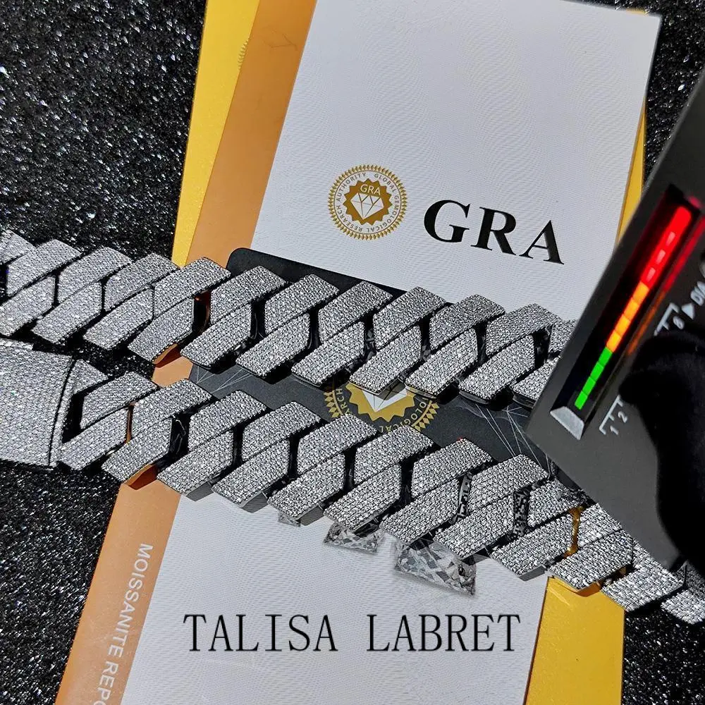 Pass Diamond Test GRA Moissanite 25mm Wide 6Rows 925 Solid Silver Cuban link chain for Rapper Hip Hop VVS Iced Out NecklaceTALISA