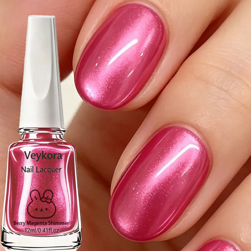 Juicy Berry Magenta Shimmer Nail Polish, Rosy Shimmer Luster Finish, Long-Lasting Anti-Peeling Formula, Bold Vivid Hue for Vacation, Party Styles