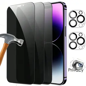 [4 Tempered + 4 Lens ]Privacy Screen Protector for iPhone 16 15 14 13 12 11 Pro Max 4-Piece Set 4 Camera Lens Protectors Anti Peeping 9H Hardness Tempered Glass Film Scratch Resistant Shell Friendly