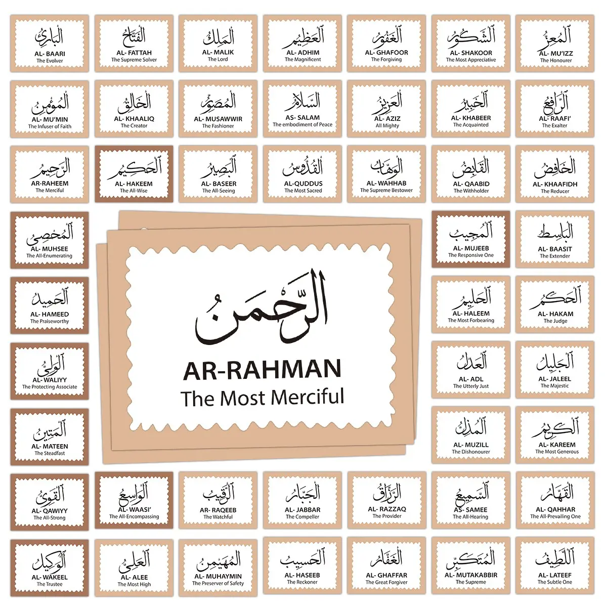 99pcs Ar-Rahman Flashcards with English and Arabic bilingual, 99 Names of Allah and Their Meanings, Perfect for Ramadan, Eid, or Daily Dhikr, Gift for Muslims, Bilingual Instruction Cards, Learning Flash Cards