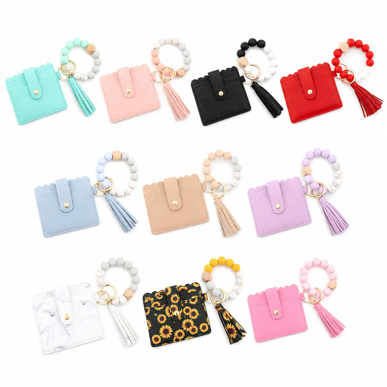Boho Beaded Wristlet Card Holder for Women, Silicone Bead Wallet with Tassel Bracelet, Credit Card Holder, Cute Mini Wallet Gift, Cardholder, Zipper Card Holder