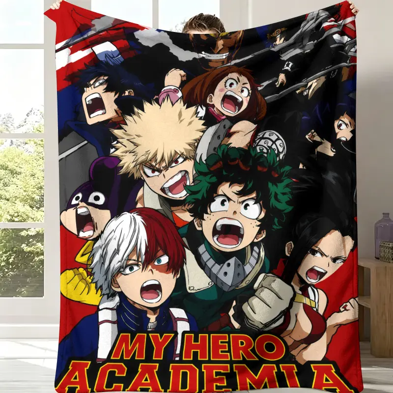 My Hero Academia Full Class 1-A Group Throw Blanket, Black Red Background Izuku Bakugo Todoroki Ochaco Battle Shout Anime Poster Flannel Blanket, Soft Fleece Blanket, Perfect Shonen Superhero Anime Teen Gaming Bedroom Decor & MHA Fan All-Season Gift