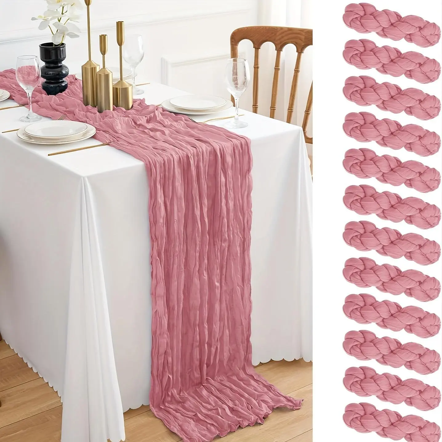 12pcs Cheesecloth Table Runner 10ft Boho Gauze Table Runner 21.3*120Inch Rustic Cheese Cloth Roll Romantic Long Cheesecloth Bulk for Wedding Bridal Shower Birthday Party Decor
