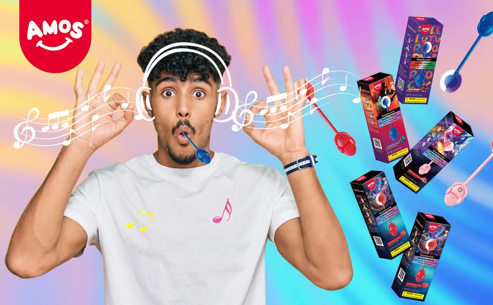 Amos TastySounds Music Lollipops Sugar-Free Audio Candies with Bone Conduction Tech Strawberry Blueberry Watermelon Snack Perfect Party Favor Amos TastySounds Music Lollipops Sugar-Free Audio Candies with Bone Conduction Tech Strawberry Blueberry Watermelon Snack Perfect Party Favor