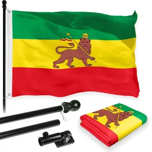 G128 Combo Pack: 6 Feet Tangle Free Spinning Flagpole (Black) Ethiopia Ethiopian Flag 3x5 ft Printed 150D Brass Grommets (Flag Included) Aluminum Flag Pole