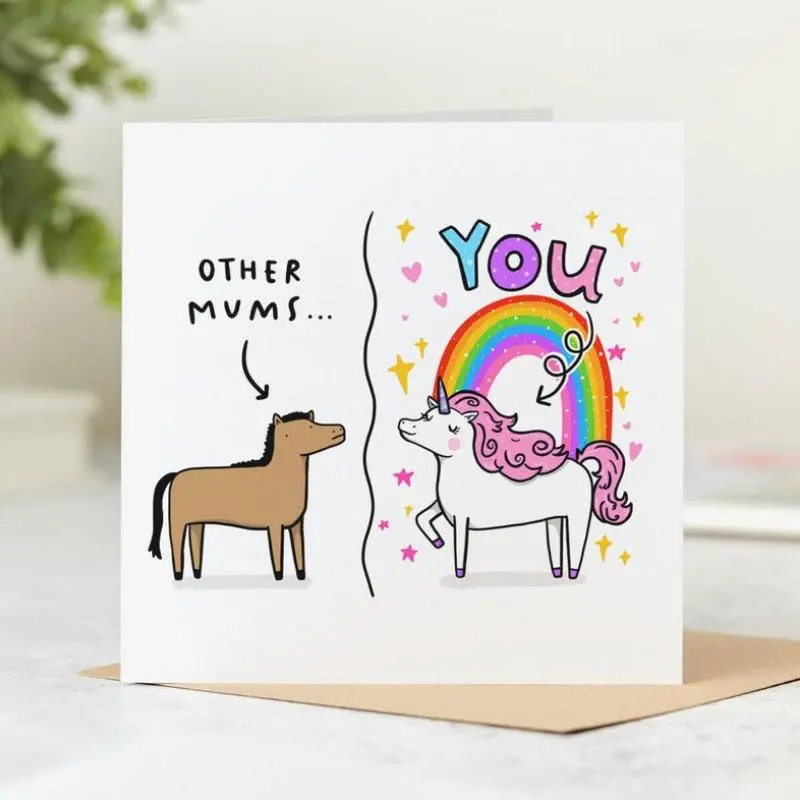 Funny Unicorn & Horse Pattern Birthday Card, Cute Cartoon Birthday Card with Envelope, Birthday Gift for Friend, Family, Lover