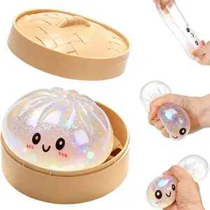 Giant Glitter Dumplings, Giant Soft Dumplings, Extra Large Rainbow Dumplings, Cute Stress-Relief Fidget Toys, with Steaming Box, Adult Soft Kneading Stress-Relief Dough Cute Christmas/Easter gifts for friends and family