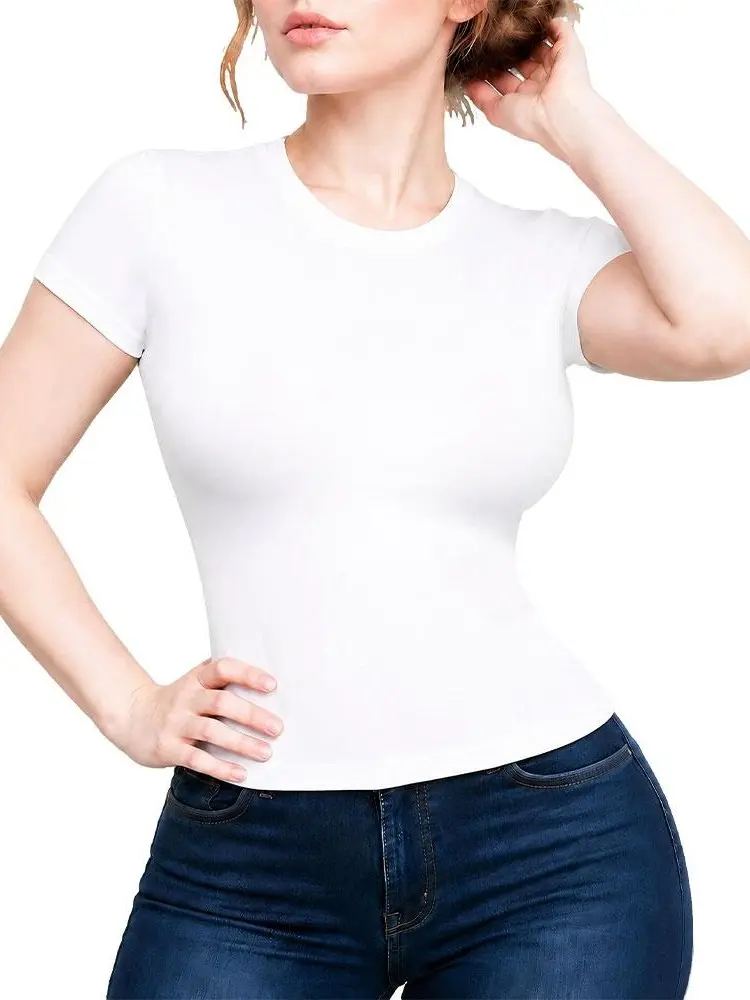 Women Mock Neck Short Sleeve T-Shirt, Ultra Soft Breathable Classic Fitted Tee, Retro Y2K Streetwear Casual Daily Wear Summer Basic Top