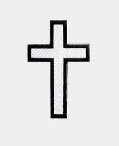 Christian Cross patch embroidered Black and White Biker